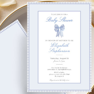 Simple Blue Bow Baby Shower Invitation