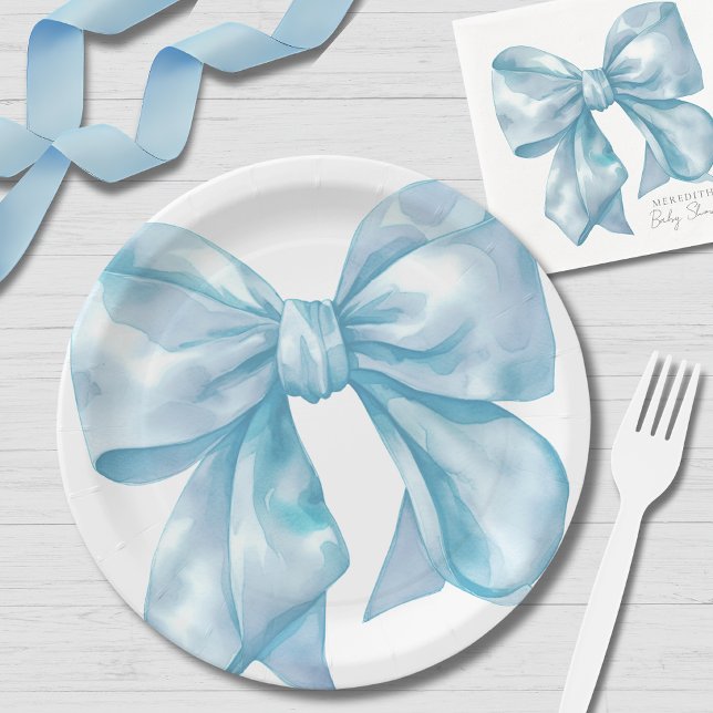 Simple Blue Bow Baby Shower Paper Plate (Simple Blue Bow Baby Shower Paper Plates)