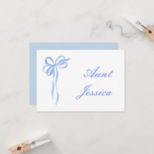 Simple blue bow flat place card