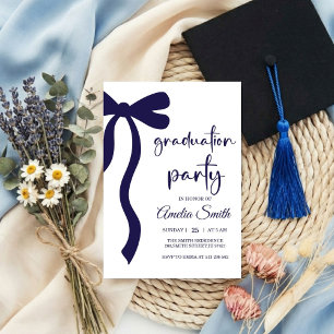 Simple  Blue Bow graduation party invitation