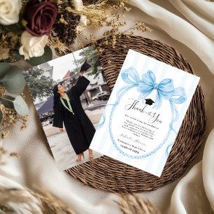 Simple Blue bow graduation thank you message Card