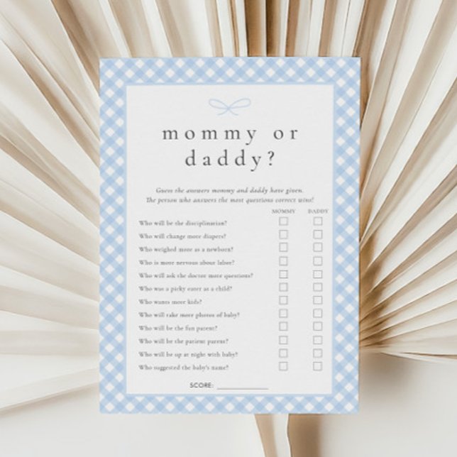 Simple Blue Bow Mummy or Daddy Game Card (Creator Uploaded)