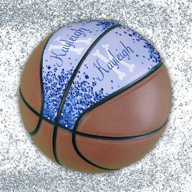 Simple Blue Brushed Metal and Glitter Monogram | Basketball (Creator Uploaded)
