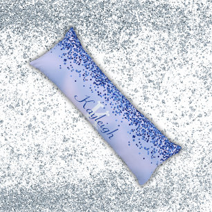 Simple Blue Brushed Metal and Glitter Monogram Body Cushion