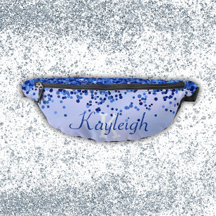Simple Blue Brushed Metal and Glitter Monogram Bum Bags