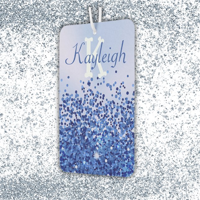 Simple Blue Brushed Metal and Glitter Monogram | Car Air Freshener (Creator Uploaded)