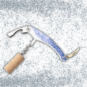 Simple Blue Brushed Metal and Glitter Monogram   Corkscrew
