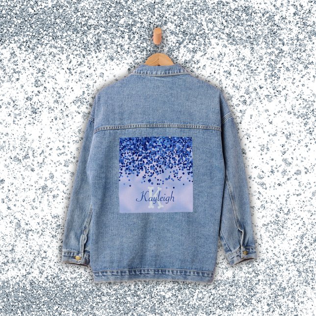 Simple Blue Brushed Metal and Glitter Monogram | Denim Jacket (Creator Uploaded)