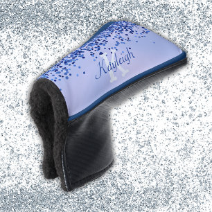 Simple Blue Brushed Metal and Glitter Monogram Golf Head Cover