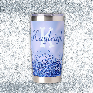 Simple Blue Brushed Metal and Glitter Monogram   Insulated Tumbler