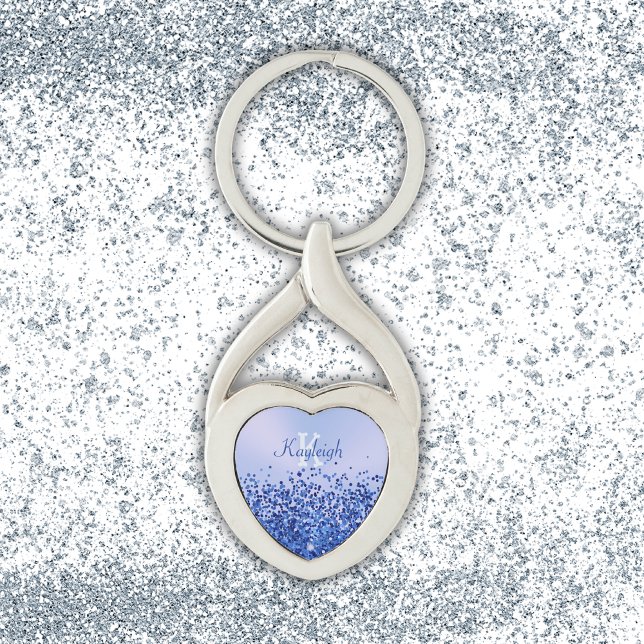 Simple Blue Brushed Metal and Glitter Monogram | Key Ring (Creator Uploaded)