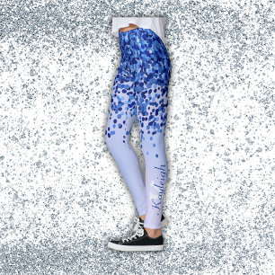 Simple Blue Brushed Metal and Glitter Monogram   Leggings