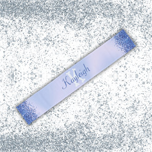 Simple Blue Brushed Metal and Glitter Monogram Long Table Runner