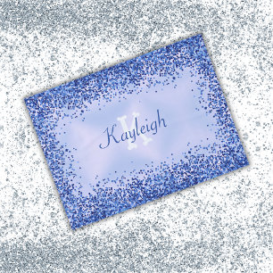 Simple Blue Brushed Metal and Glitter Monogram   Tablecloth