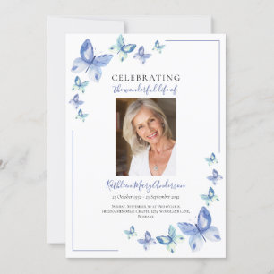 Simple Blue Butterfly Celebration of Life Invitati Invitation
