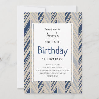 Simple Blue Chevron Birthday Invitation