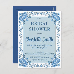 Simple Blue Chinoiserie flower bridal shower Postcard