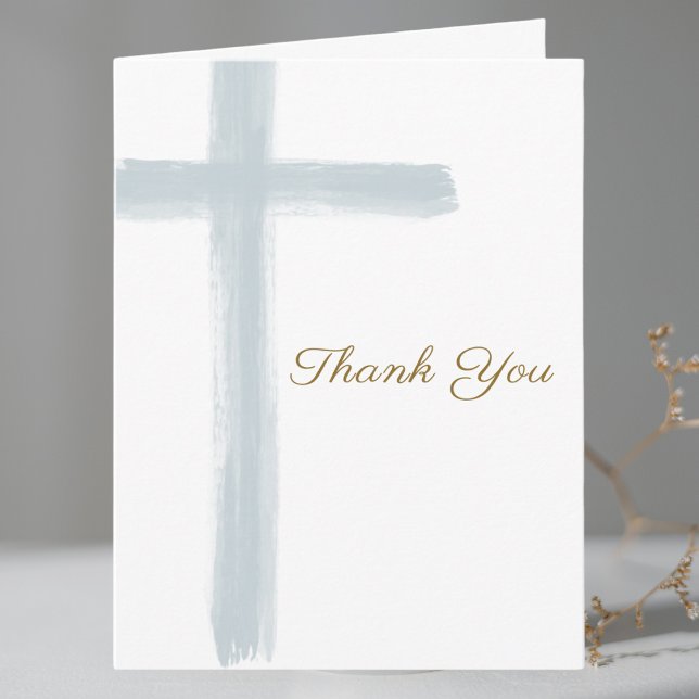 Simple Blue Cross Baptism Folded  Thank You Card (Creator Uploaded)
