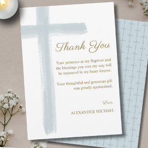 Simple Blue Cross Baptism Thank You Card