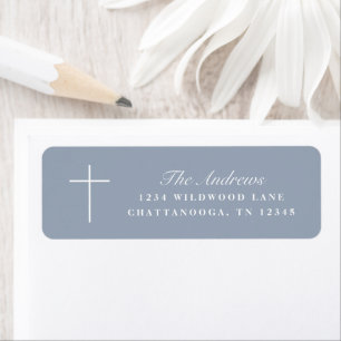Simple Blue Cross Script Baptism Return Address Label