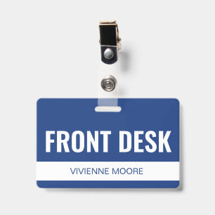 Simple Blue Custom Hotel Front Desk Employee ID Badge