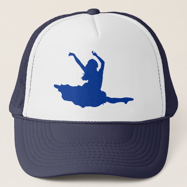Simple Blue Dancer Silhouette Illustration Trucker Hat (Front)