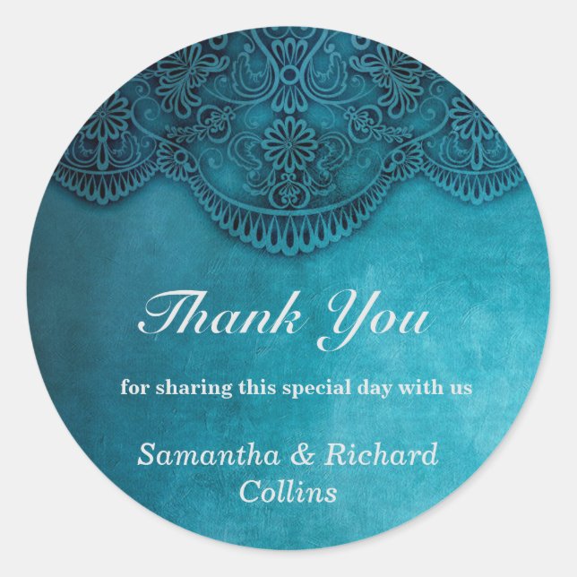 Simple Blue Elegance Wedding Classic Round Sticker (Front)