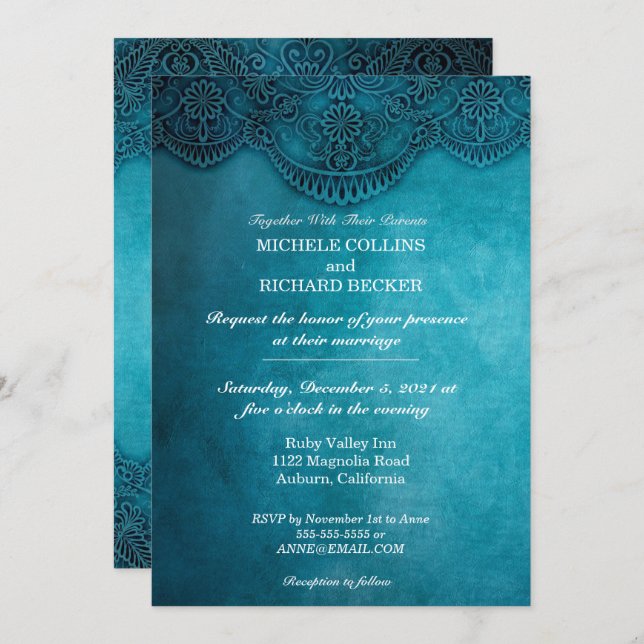 Simple Blue Elegance Wedding Invitation (Front/Back)