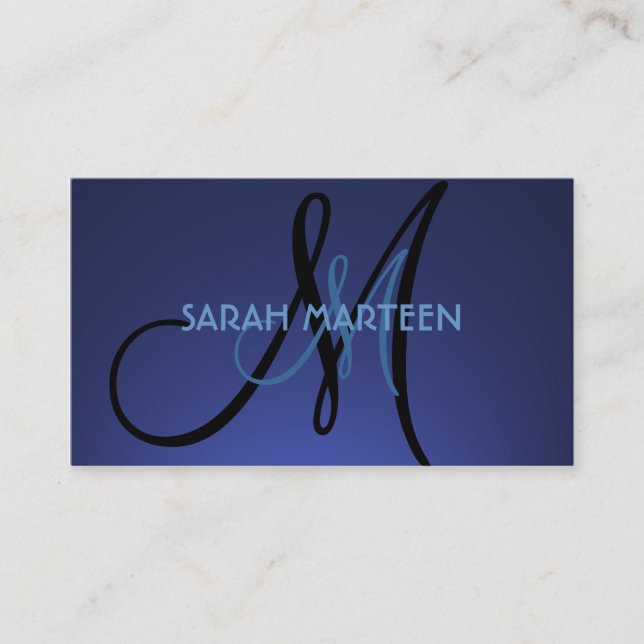 Simple blue fade monogram custom business cards (Front)