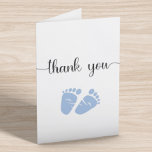 Simple Blue Feet Boy Baby Shower Thank You Card<br><div class="desc">Simple cute baby boy shower thank you card with "thank you" in a stylish script with swashes and a blue watercolor of baby feet. On the inside,  you can easily personalise your thank you message (or leave blank for a handwritten note) and add your names in a signature-like script.</div>