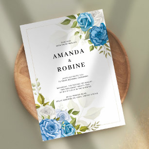Simple Blue Floral Elegant Wedding Invitation
