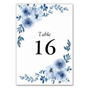simple blue floral frame wedding table number