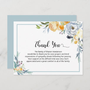 Simple Blue Floral Funeral Thank You