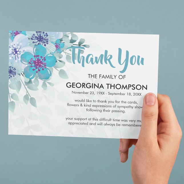 Simple Blue Floral Funeral Thank You Card (Creator Uploaded)