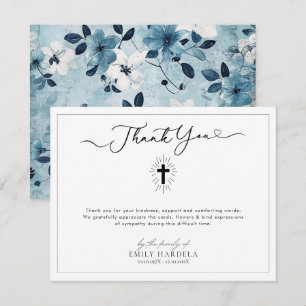 Simple Blue Floral Funeral Thank You Card