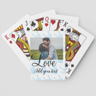 Simple blue floral glitter sparkle texture add pho playing cards