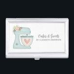 Simple Blue Floral Mixer Cake Bakery Business Card Holder<br><div class="desc">A cute blue cake mixer with flowers decorates this bakery business card case. Personalise it with your name and business information. A great place for storing your business cards. Designed for you by Blackberry Boulevard.</div>