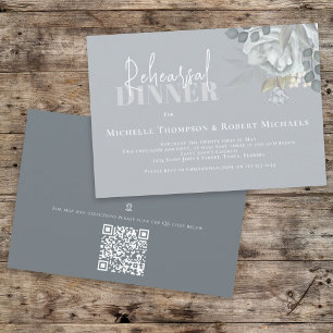 Simple Blue Floral Rehearsal Dinner QR Code Map Invitation