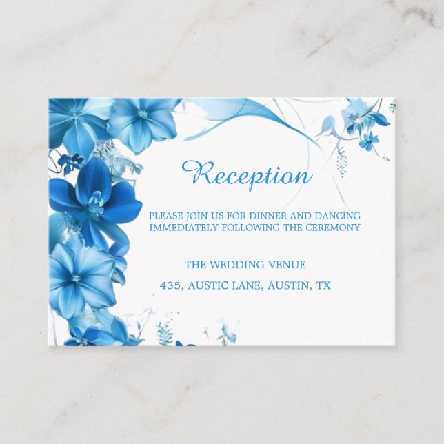 Simple Blue Floral Wedding ReceptionEnclosure Card (Front)