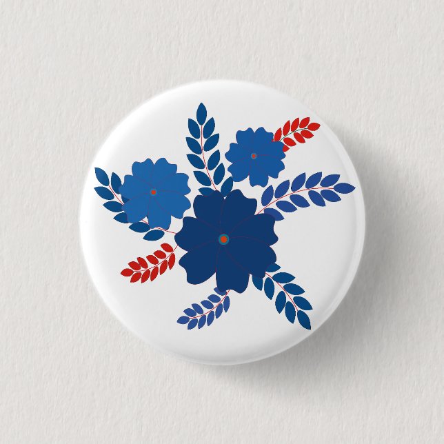 Simple blue flowers vector design 3 cm round badge (Front)