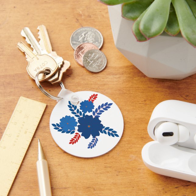 Simple blue flowers vector design key ring (Desk)