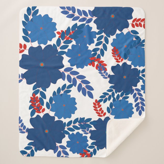 Simple blue flowers vector design sherpa blanket (Front)