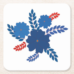 Simple blue flowers vector design square paper coaster