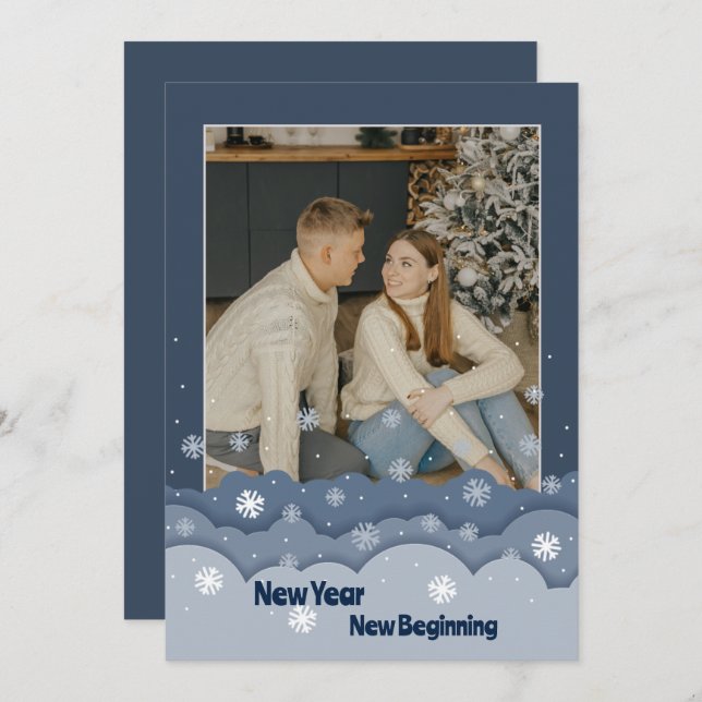 Simple Blue Frame Christmas Photo Holiday Card (Front/Back)
