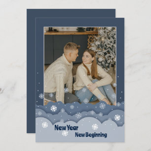 Simple Blue Frame Christmas Photo Holiday Card