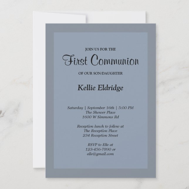 Simple Blue Framed First Communion Invitation (Front)