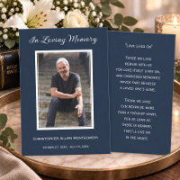 Simple Blue Funeral Photo Memorial Prayer Card
