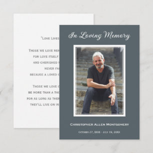 Simple Blue Funeral Photo Memorial Prayer Card