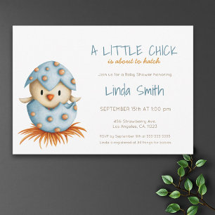 Simple Blue Gender Neutral Baby Bird Baby Shower Invitation