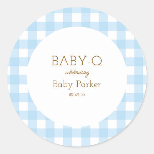 Simple Blue Gingham Baby Shower Sticker